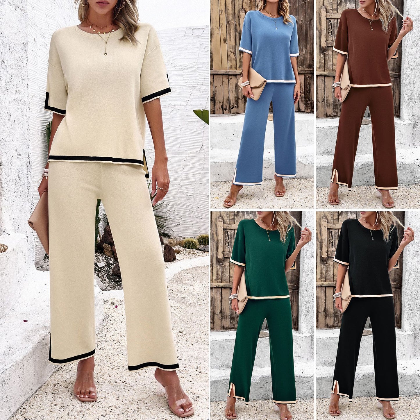 Leisure Short Sleeve Knitting Suit