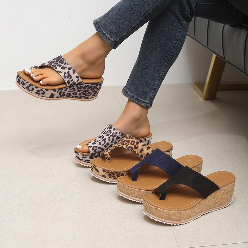 Leopard Print Wedge Thick-sole  Slippers