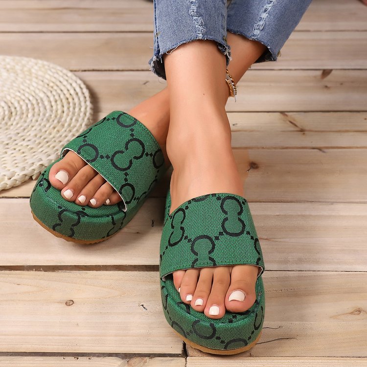 Print Thick-soled Flat Fashion Casual Outdoor Beach For Women