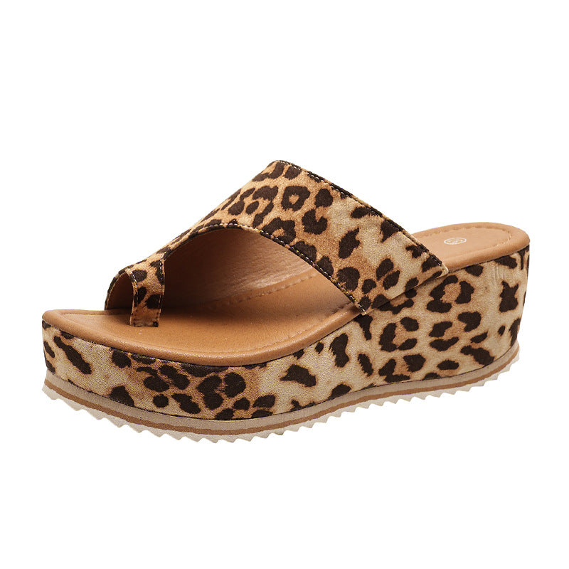 Leopard Print Wedge Thick-sole  Slippers