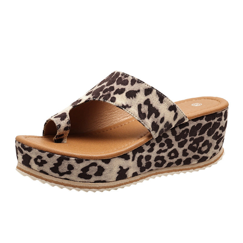 Leopard Print Wedge Thick-sole  Slippers